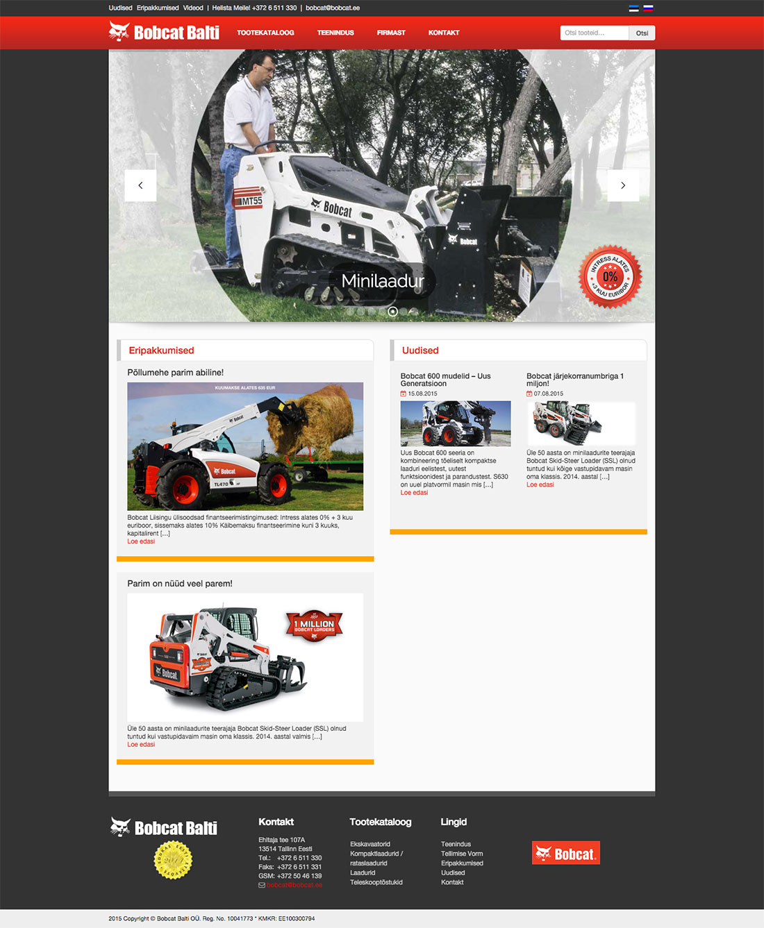 Internal page of the Bobcat Balti website, developed by iWeb, with details about services and products